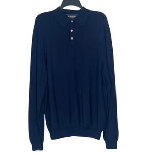 Brooks Brothers Men's XL Extra Fine Merino Wool Polo Sweater Dark Blue Minimal